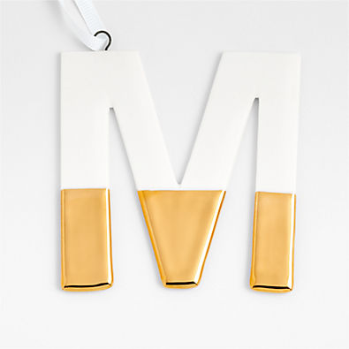 View Gold-Dipped Ceramic Letter "M" Monogram Christmas Tree Ornament details