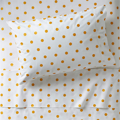 Organic Gold Polka Dot Kids Twin Sheets, White And Gold Polka Dot Duvet Cover Set