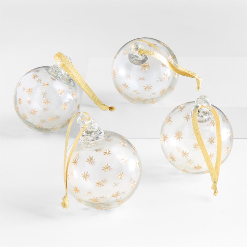 Gold Etched Star Balls Christmas Ornaments, Set of 4