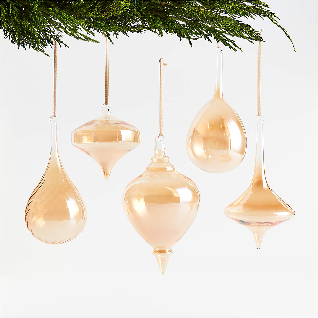 Gold Glass Christmas Tree Ornaments, Set of 5 + Reviews | Crate & Barrel