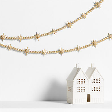 View Gold Glitter Star Christmas Garland 6' details