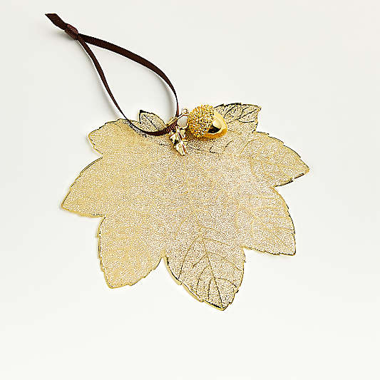 Gold Maple Leaf Christmas Tree Ornament with Acorn