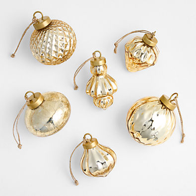 View Gold Mercury Glass Christmas Ornaments, Boxed Set of 6 details
