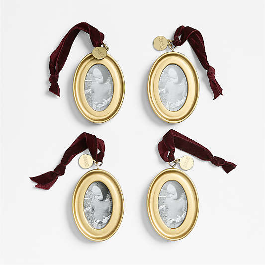 Gold Oval Photo Frame Christmas Tree Ornament, Set of 4