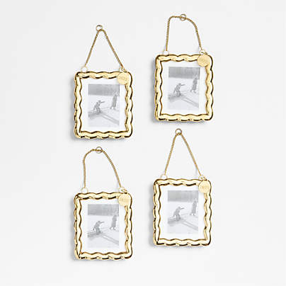 Gold Scalloped Photo Frame Christmas Tree Ornament, Set of 4