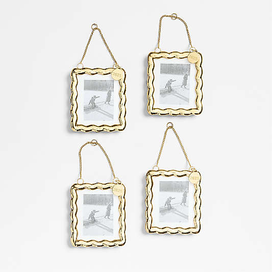 Gold Scalloped Photo Frame Christmas Tree Ornament, Set of 4
