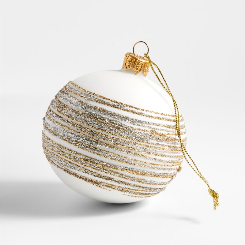 Silver and Gold Glitter Striped White Glass Ball Christmas Tree Ornament, Set of 4 - image 0 of 3