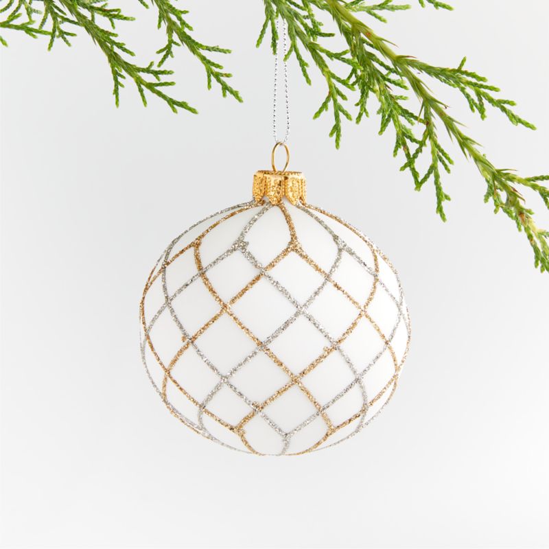 Silver and Gold Glitter Net White Glass Ball Christmas Tree Ornament, Set of 4 - image 0 of 3