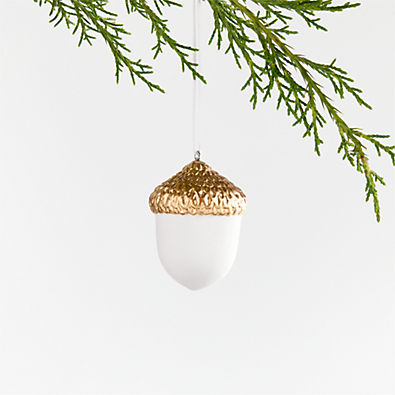 View Gold Topped White Ceramic Acorn Christmas Tree Ornament details