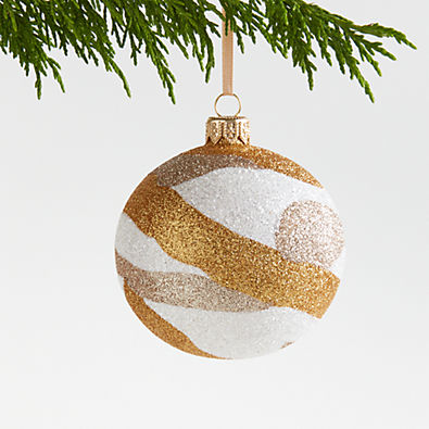 View Gold & White Glitter Glass Ball Christmas Tree Ornament details