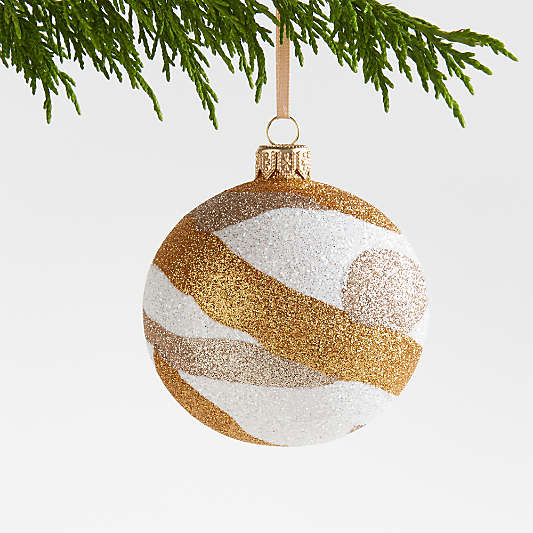 Gold & White Glitter Glass Ball Christmas Tree Ornament