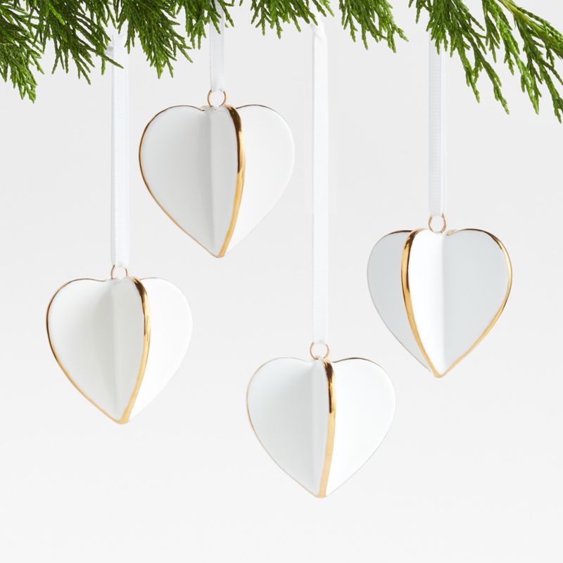 Small Gold and White Ceramic Heart Christmas Tree Ornaments, Set of 4 - image 0 of 5