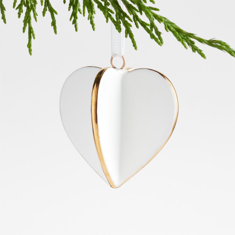 Small Gold and White Ceramic Heart Christmas Tree Ornament - image 0 of 5