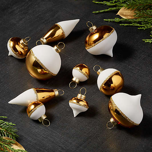 Gold/White Mini Ornaments, Set of 10