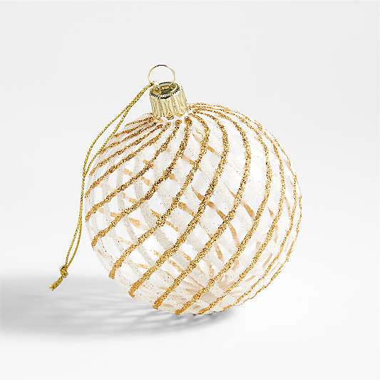 Handmade Gold & White Optic Glass Ball Christmas Tree Ornament, Set of 4