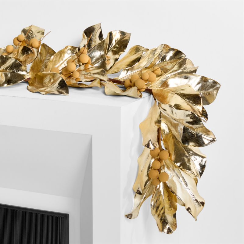 Faux Golden Magnolia Holiday Garland 82" - image 0 of 7