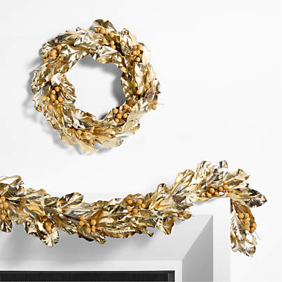 Faux Golden Magnolia Holiday Wreath & Garland Set