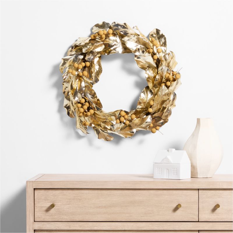 Faux Golden Magnolia Holiday Wreath 25" - image 2 of 5