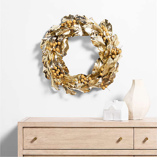 Faux Golden Magnolia Holiday Wreath 25"