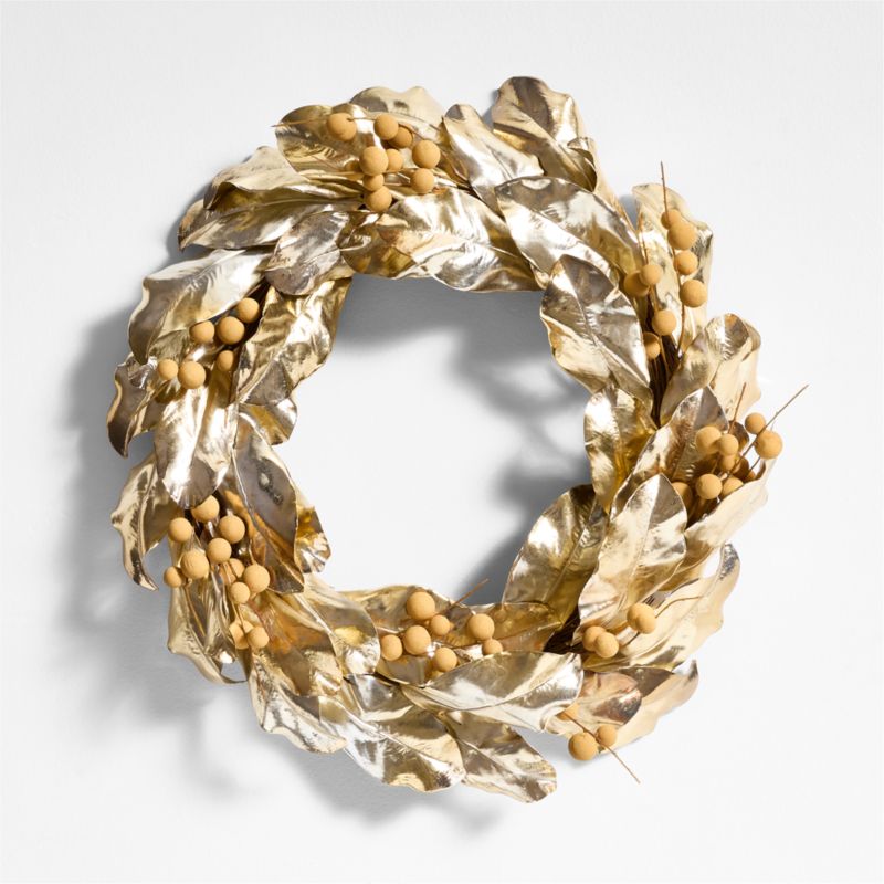 Faux Golden Magnolia Holiday Wreath 25" - image 0 of 5