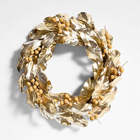 Faux Golden Magnolia Holiday Wreath 25"