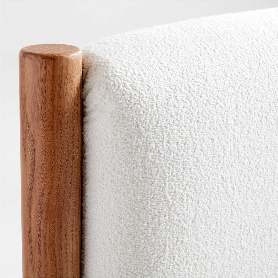 Crate&Barrel Goleta Bouclé Upholstered Solid Oak Queen Bed Square One