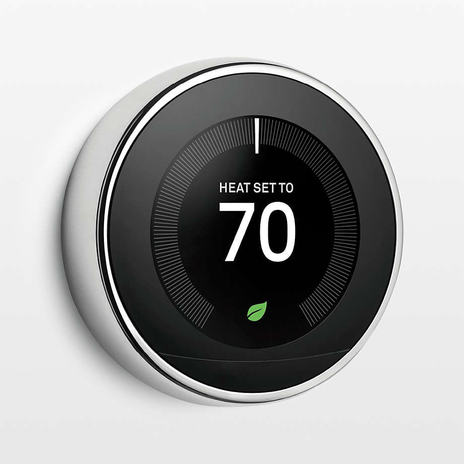 Google Nest Polished Steel Thermostat + Reviews Crate & Barrel