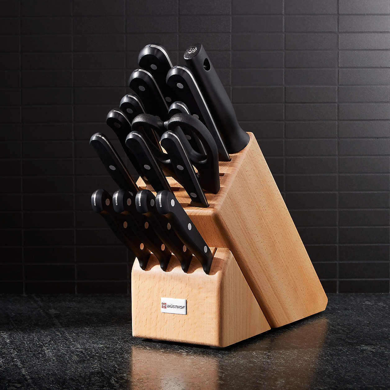Wusthof Gourmet 16Piece Natural Wood Knife Block Set Crate & Barrel