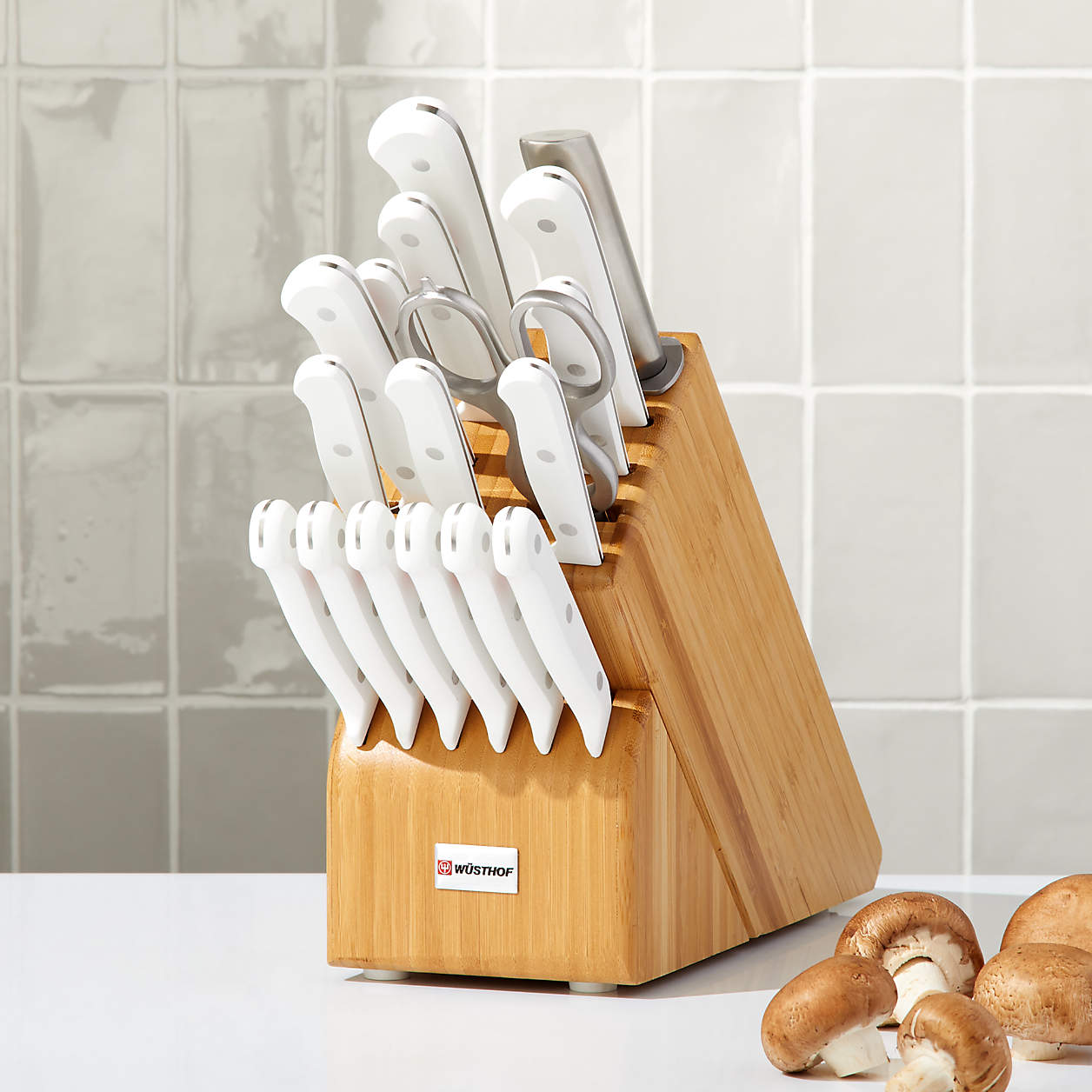 white knife set with white block