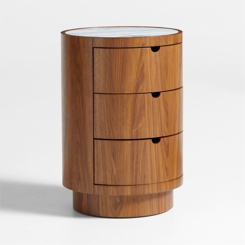 Gracia Walnut Wood and Marble Nightstand with Drawers - image 5 of 8