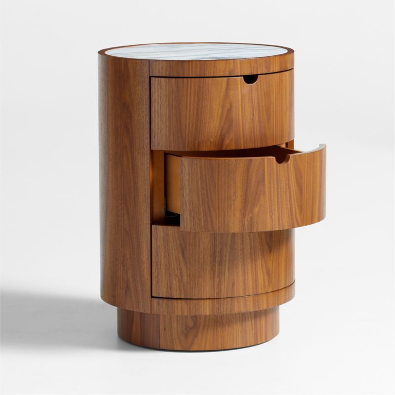 Gracia Walnut Wood and Marble Nightstand with Drawers - image 6 of 8