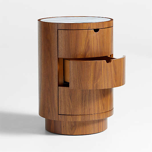 Gracia Walnut Wood and Marble Nightstand with Drawers