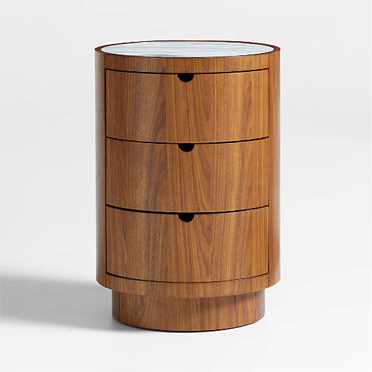 Gracia Walnut Wood and Marble Nightstand with Drawers