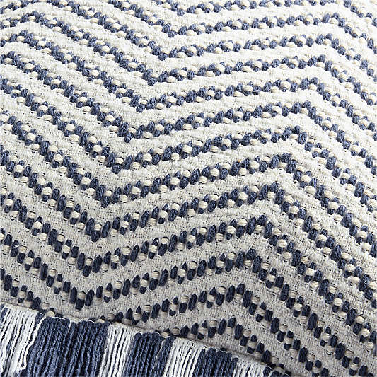 Gracinha Zigzag Fringe Organic Cotton 22"x15" Deep Indigo Throw Pillow Cover