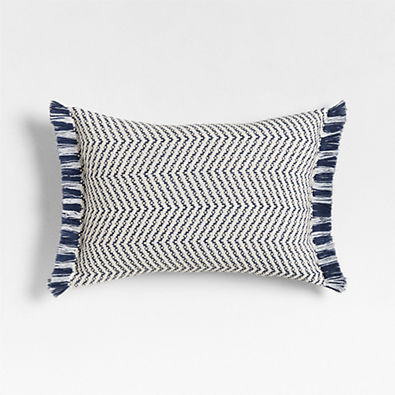 View Gracinha Zigzag Fringe Organic Cotton 22x15 Deep Indigo Throw Pillow with Feather Insert details
