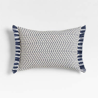 Gracinha Zigzag Fringe Organic Cotton 22"x15" Deep Indigo Throw Pillow with Feather Insert