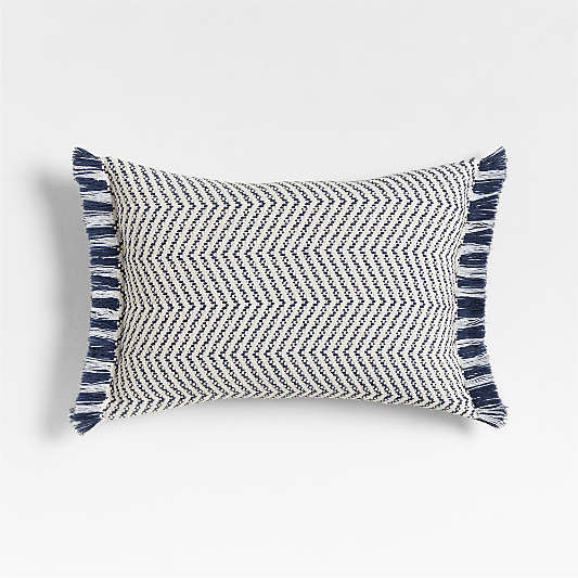 Gracinha Zigzag Fringe Organic Cotton 22"x15" Deep Indigo Throw Pillow with Feather Insert