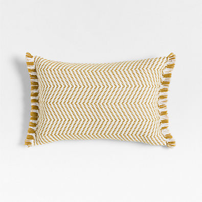 View Gracinha Zigzag Fringe Organic Cotton 22x15 Moroccan Ocher Throw Pillow with Down-Alternative Insert details