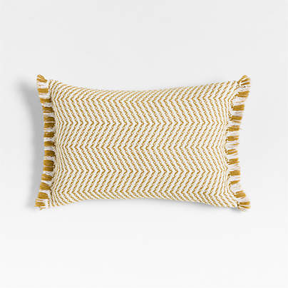 Gracinha Zigzag Fringe Organic Cotton 22"x15" Moroccan Ocher Throw Pillow with Feather Insert