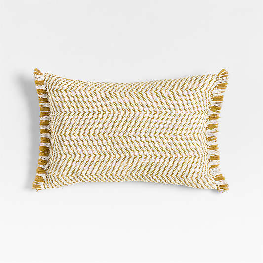 Gracinha Zigzag Fringe Organic Cotton 22"x15" Moroccan Ocher Throw Pillow with Down-Alternative Insert