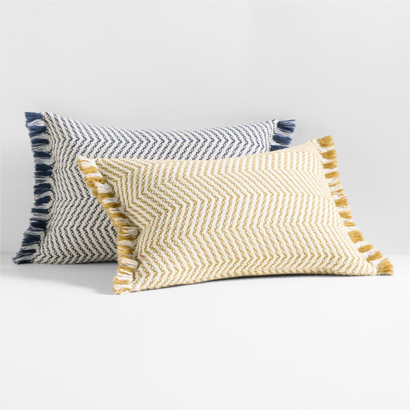 Gracinha Zigzag Fringe Organic Cotton 22"x15" Deep Indigo Throw Pillow with Feather Insert - image 1 of 4