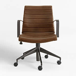 Modern Home Office Desk Chairs, Dark Brown Leather Desk Chair No Wheels