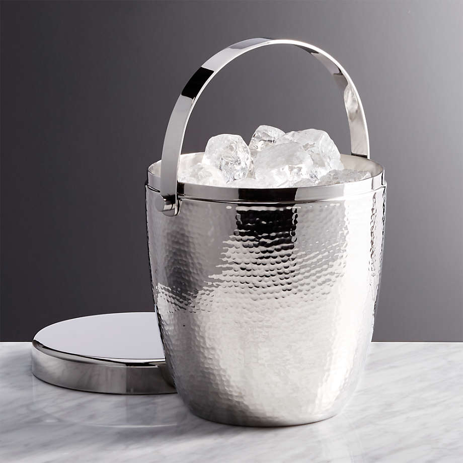 Clear and Frosted Glass Ice Bucket  Hammered Metal Handle - Vintage Grace