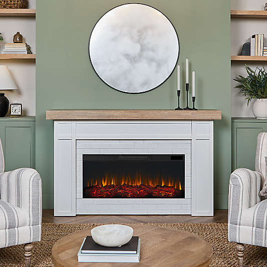 Grange White and Brown Wood Electric Fireplace 64"
