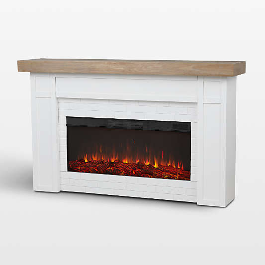 Grange White and Brown Wood Electric Fireplace 64"