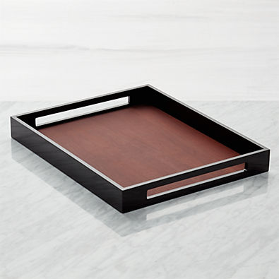 View Grant Black and Wood Rectangular Serving Tray details