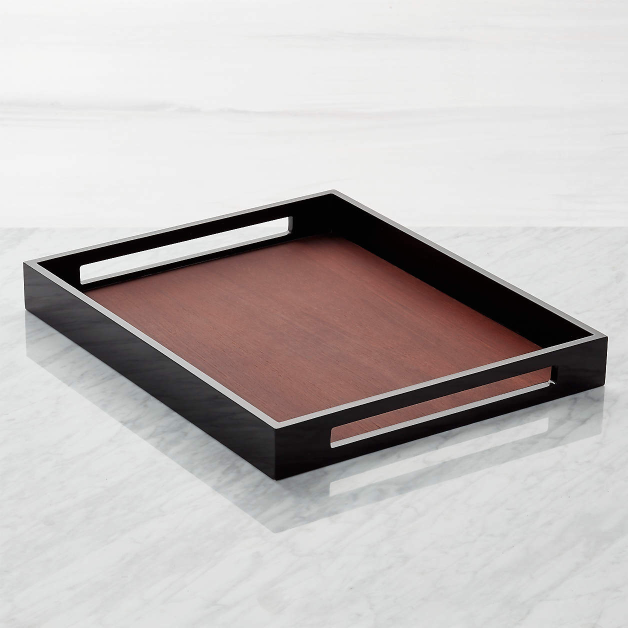 Grant Black and Wood Rectangular Serving Tray + Reviews Crate & Barrel