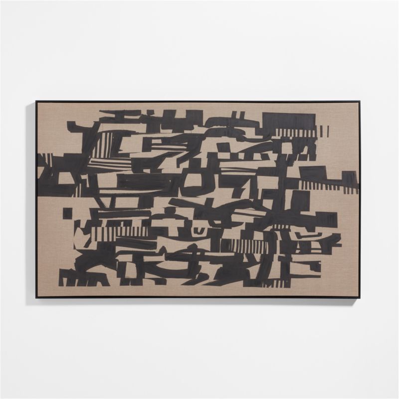 "Graphic Remix 1" Framed Black & Beige Abstract Wall Art Print 47"x77" by Lottie Anderson