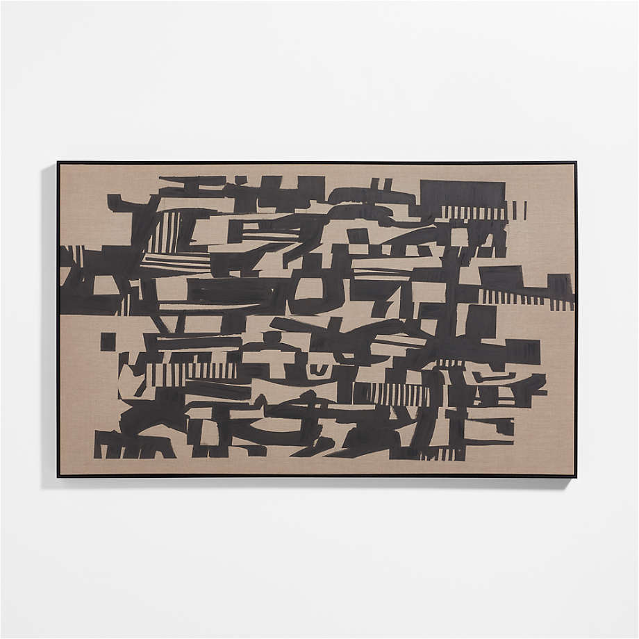 "Graphic Remix 1" Framed Black & Beige Abstract Wall Art Print 47"x77" by Lottie Anderson