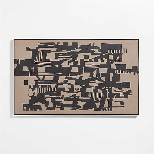 "Graphic Remix 1" Framed Black & Beige Abstract Wall Art Print 47"x77" by Lottie Anderson